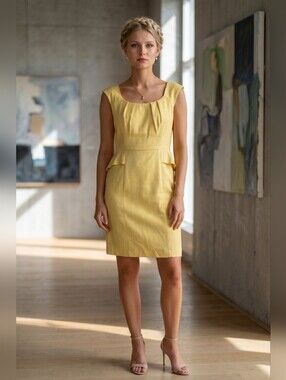 Kay Unger New York Yellow Peplum Sheath Dress Size 14 Excellent Condition